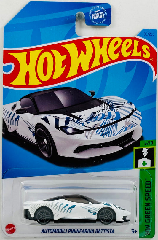 Hot Wheels 2023 - Collector # 108/250 - HW Green Speed 05/10 - Automobile Pininfarina Battista - Bianco Sestriere (White)