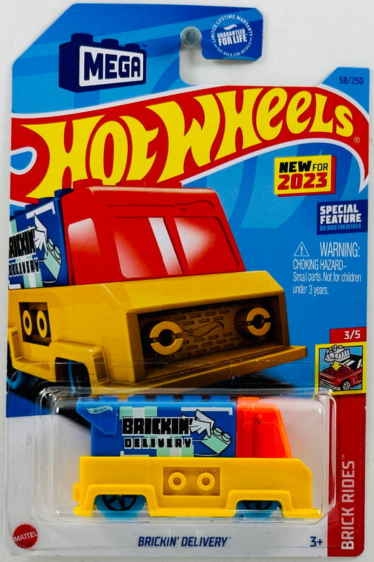 Hot Wheels 2023 - Collector # 058/250 - Brick Rides 03/05 - New Models - Brickin' Delivery - Yellow & Blue / Legos - USA