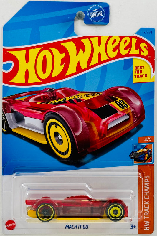 Hot Wheels 2023 - Collector # 112/250 - HW Track Champs 4/5 - Mach It Go - Red / Yellow - Best for Track - USA