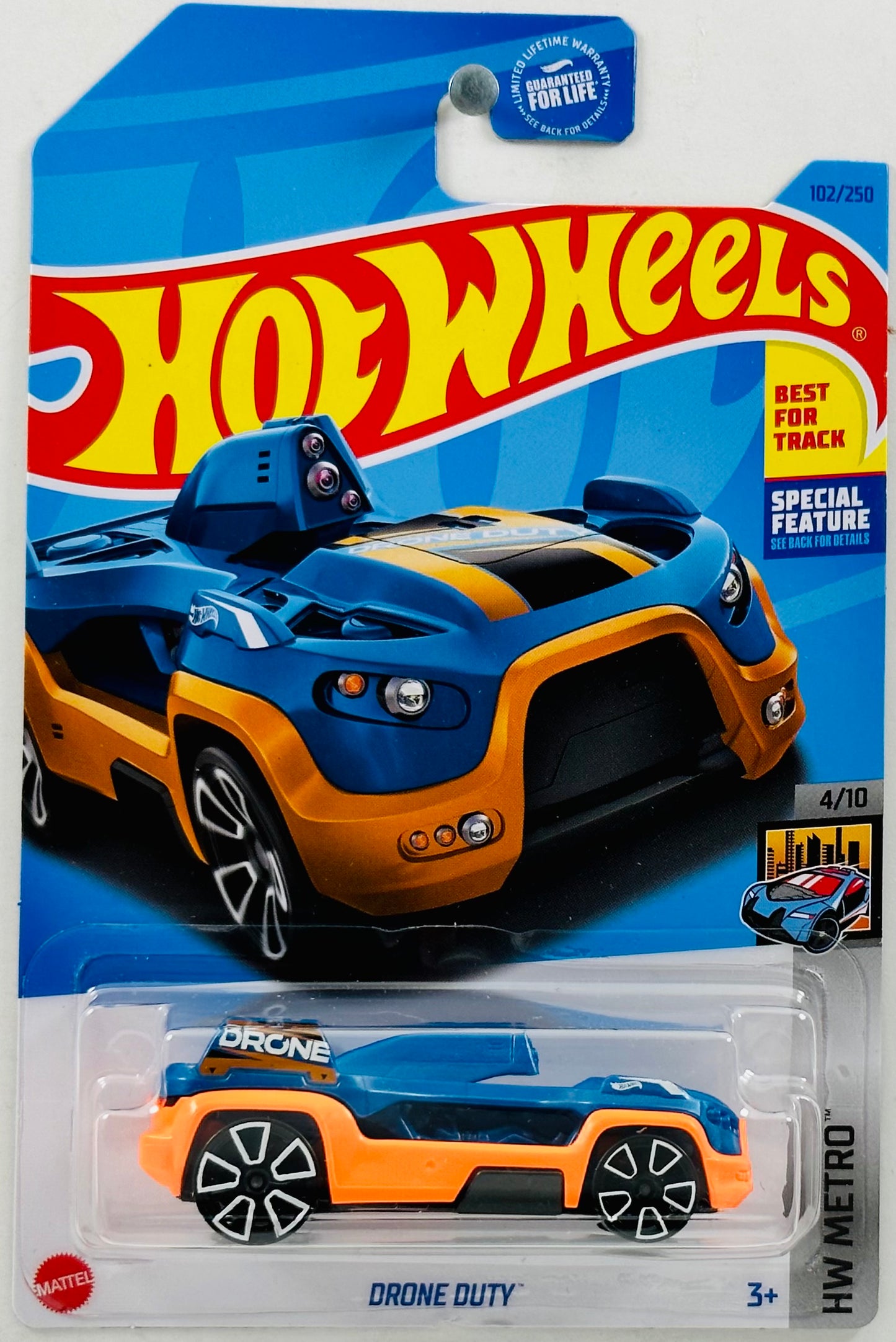 Hot Wheels 2023 - Collector # 102/250 - HW Metro 4/10 - Drone Duty - Blue / Orange - Drone - USA