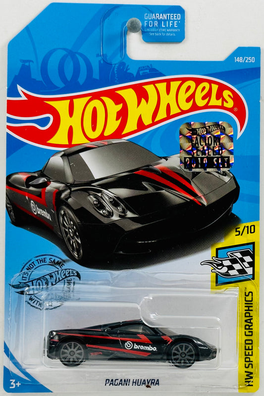 Hot Wheels 2019 - Collector # 148/250 - HW Speed Graphics 5/10 - Pagani Huayra - Black / Brembo - FSC