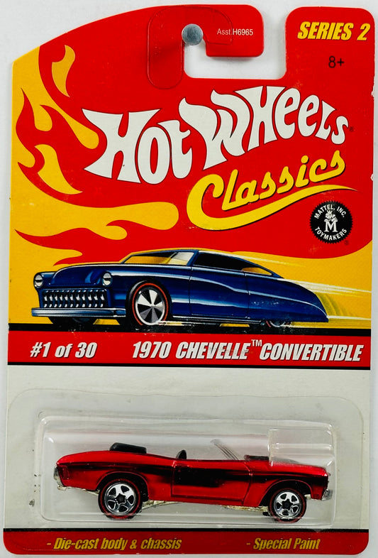 Hot Wheels 2006 - Classics Series 2 # 01/30 - 1970 Chevelle Convertible - Spectraflame Red - Black Stripes - 5 Spokes with Red Lines - Metal/Metal