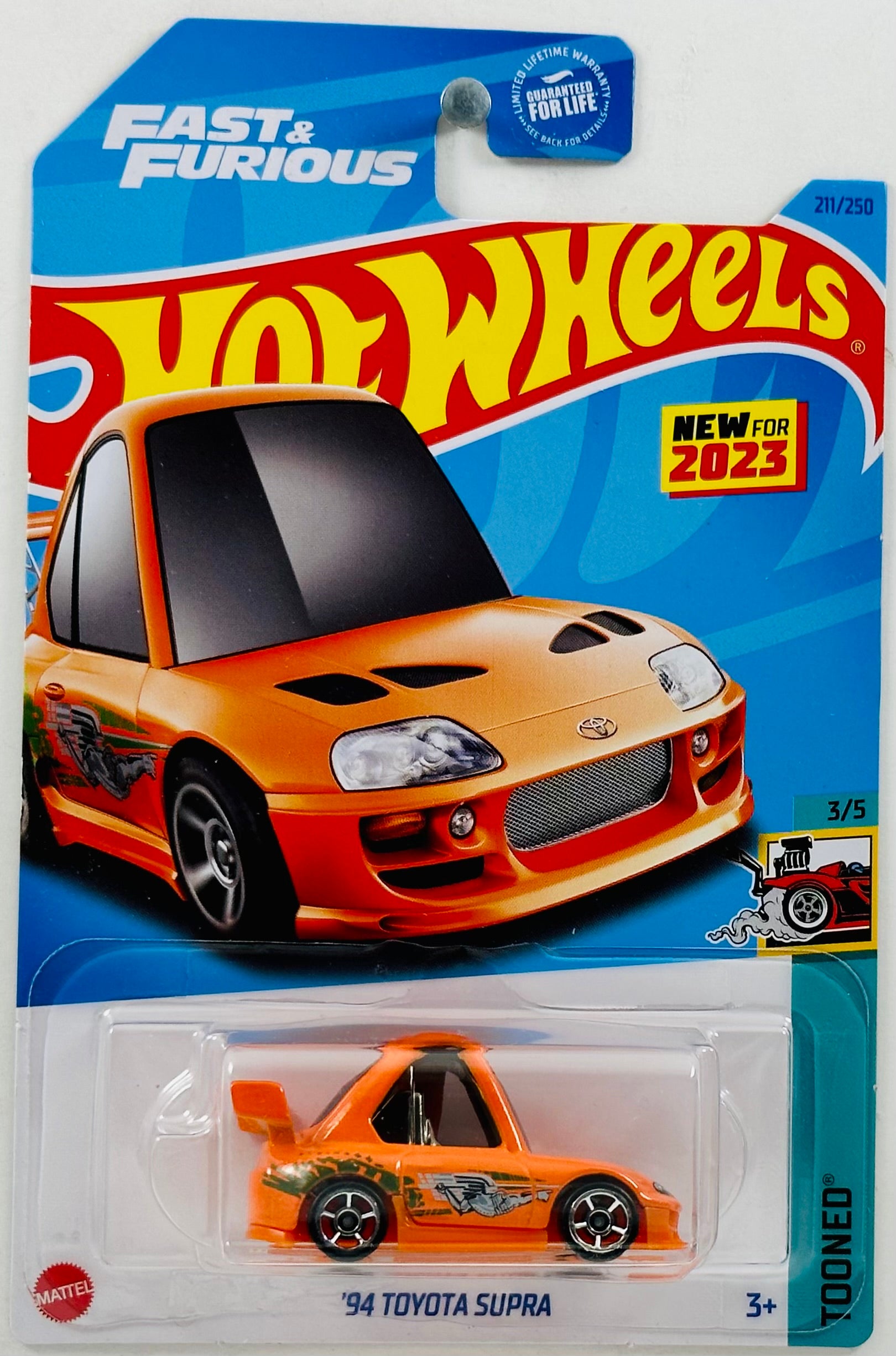 Hot Wheels 2023 - Collector # 211/250 - Tooned 03/05 - New Models - '94  Toyota Supra - Orange - Fast & Furious - USA