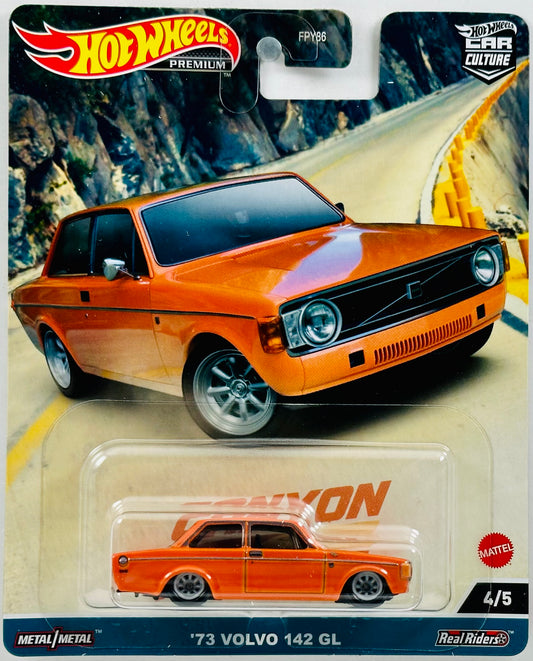 Hot Wheels 2023 - Premium / Car Culture - Canyon Warriors 04/05 - '73 Volvo 142 GL - Orange - Metal/Metal & Real Riders