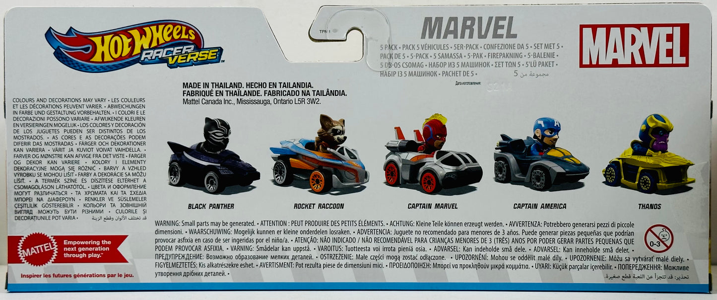 Hot Wheels 2023 - RacerVerse / 5 Pack / Marvel - Black Panther, Rocket Raccoon, Captain Marvel, Captain America & Thanos