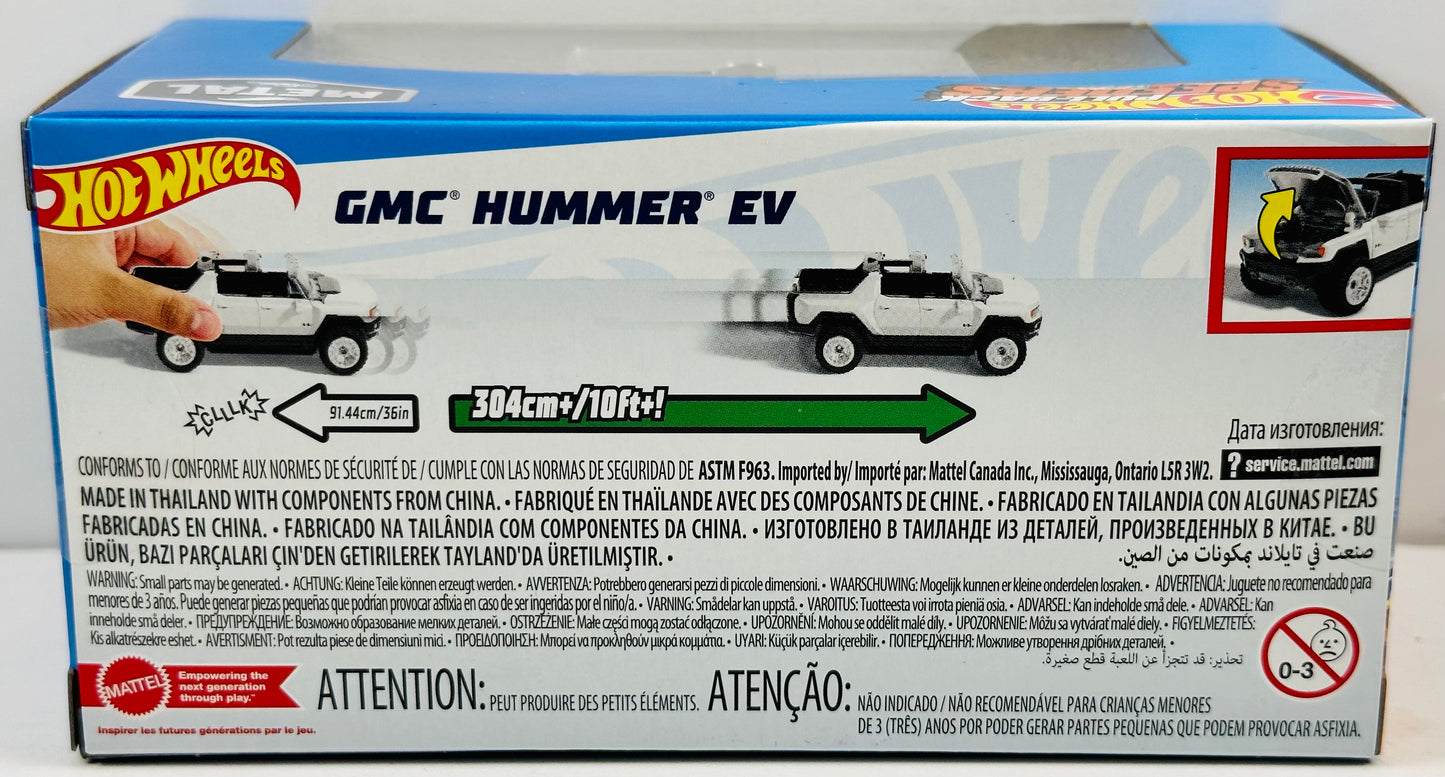 Hot Wheels 2023 - Pull-Back Speeders - GMC Hummer EV - White - Black Interior - Metal - Display Box