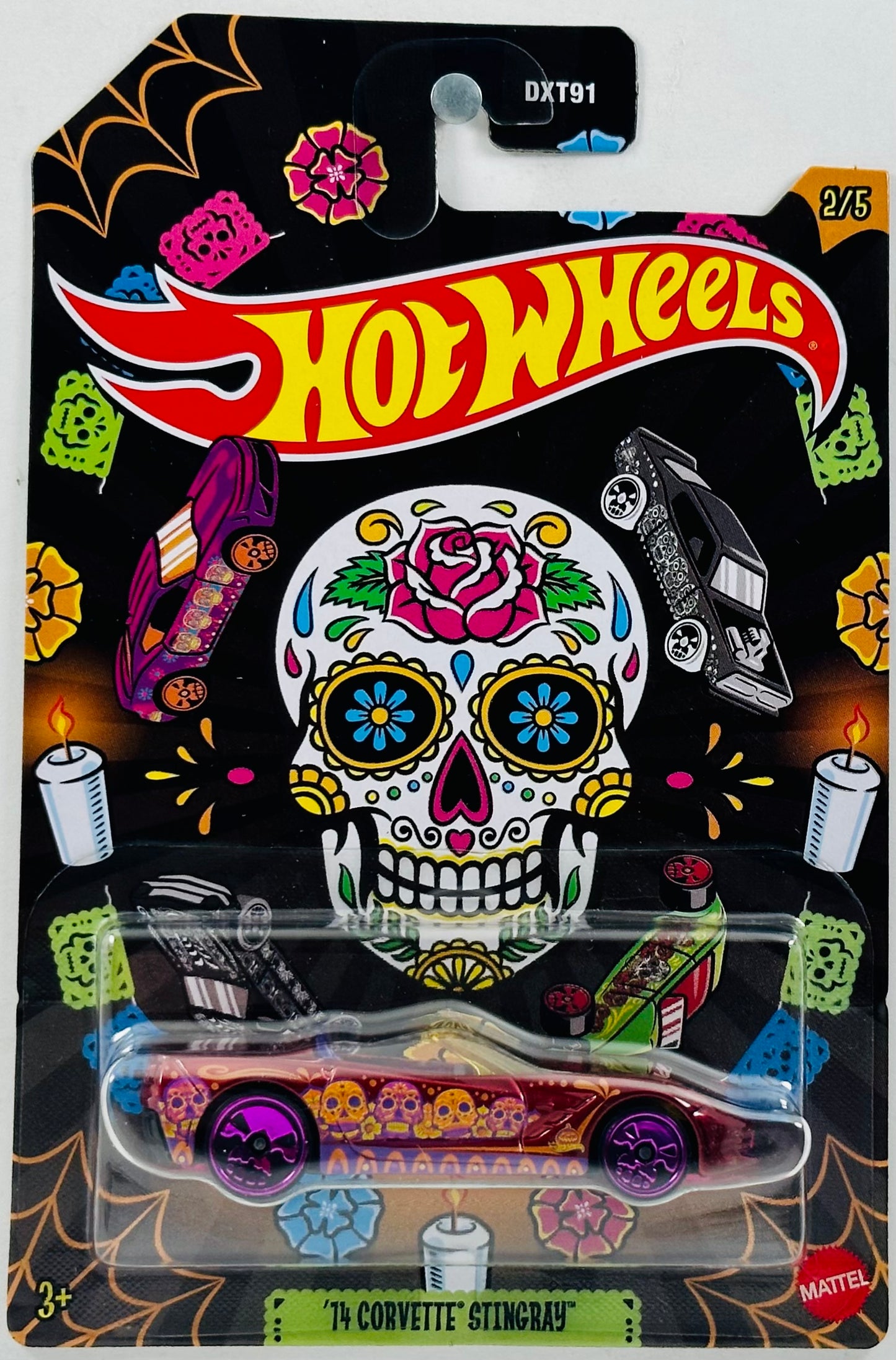 Hot Wheels 2023 - Halloween Series 02/05 - '74 Corvette Stingray - Metalflake Dark Red - Día de Los Muertos (Day of the Dead) - Grocery Store Exclusive