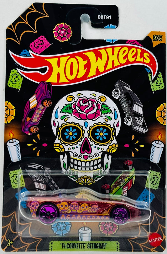 Hot Wheels 2023 - Halloween Series 02/05 - '74 Corvette Stingray - Metalflake Dark Red - Día de Los Muertos (Day of the Dead) - Grocery Store Exclusive