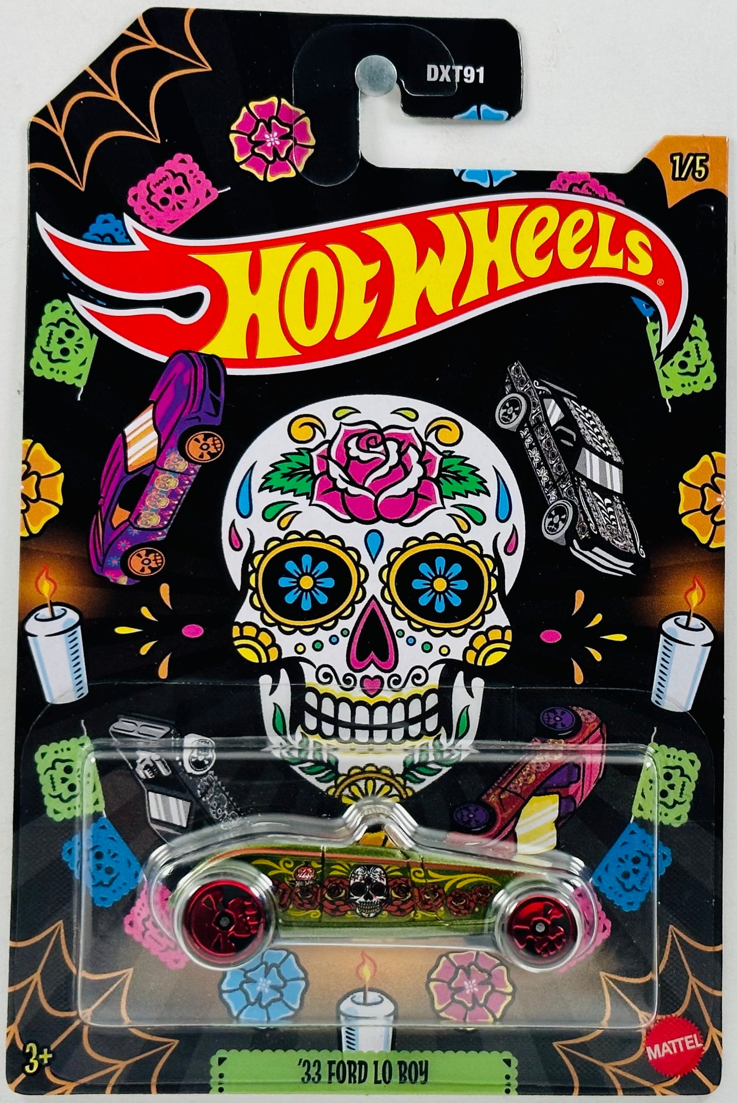 Hot Wheels 2023 - Halloween Series 01/05 - '33 Ford Lo Boy - Metalflake Olive Green - Día de Los Muertos (Day of the Dead) - Grocery Store Exclusive