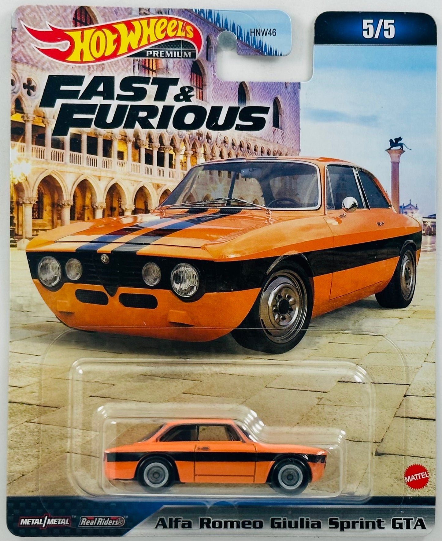 Hot Wheels 2023 - Premium / Fast & Furious # 05/05 - Alfa Romeo Giulia Sprint GTA - Orange - Fast X - Metal/Metal & Real Riders