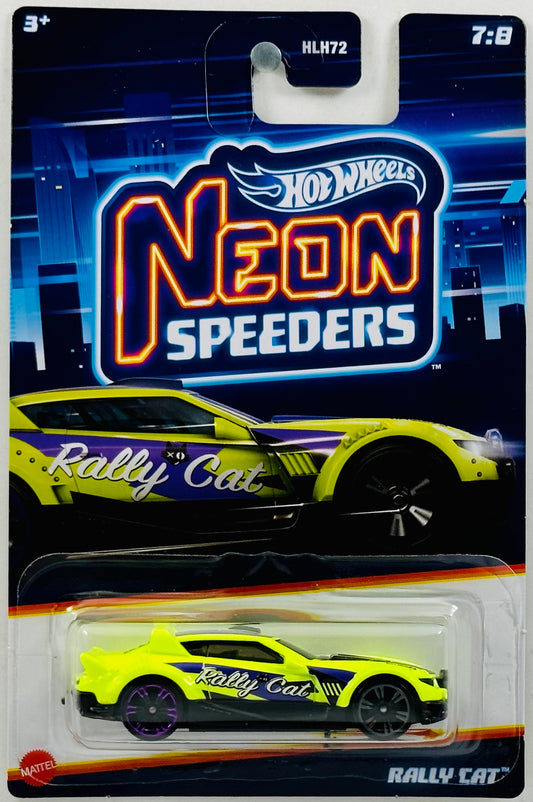 Hot Wheels 2023 - Neon Speeders 07/08 - Rally Cat - Neon Lime Green - 'Rally Cat' / Neon Purple Paint - Walmart Exclusive