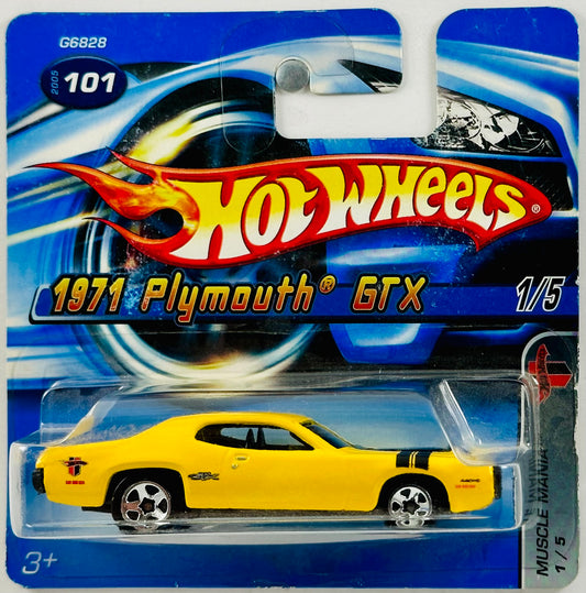 Hot Wheels 2005 - Collector # 101/183 - Muscle Mania 01/05 - 1971 Plymouth GTX - Enamel Yellow - Black Base - SC