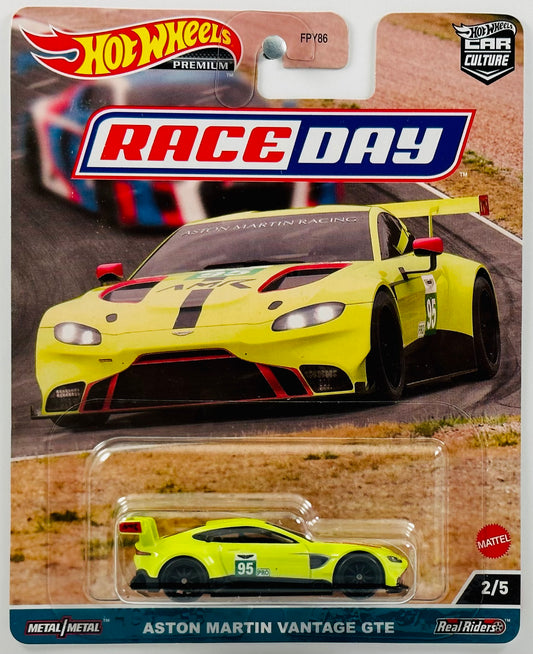 Hot Wheels 2023 - Car Culture: Race Day 2/5 - Aston Martin Vantage GTE - Lime Essence - Metal/Metal & Real Riders