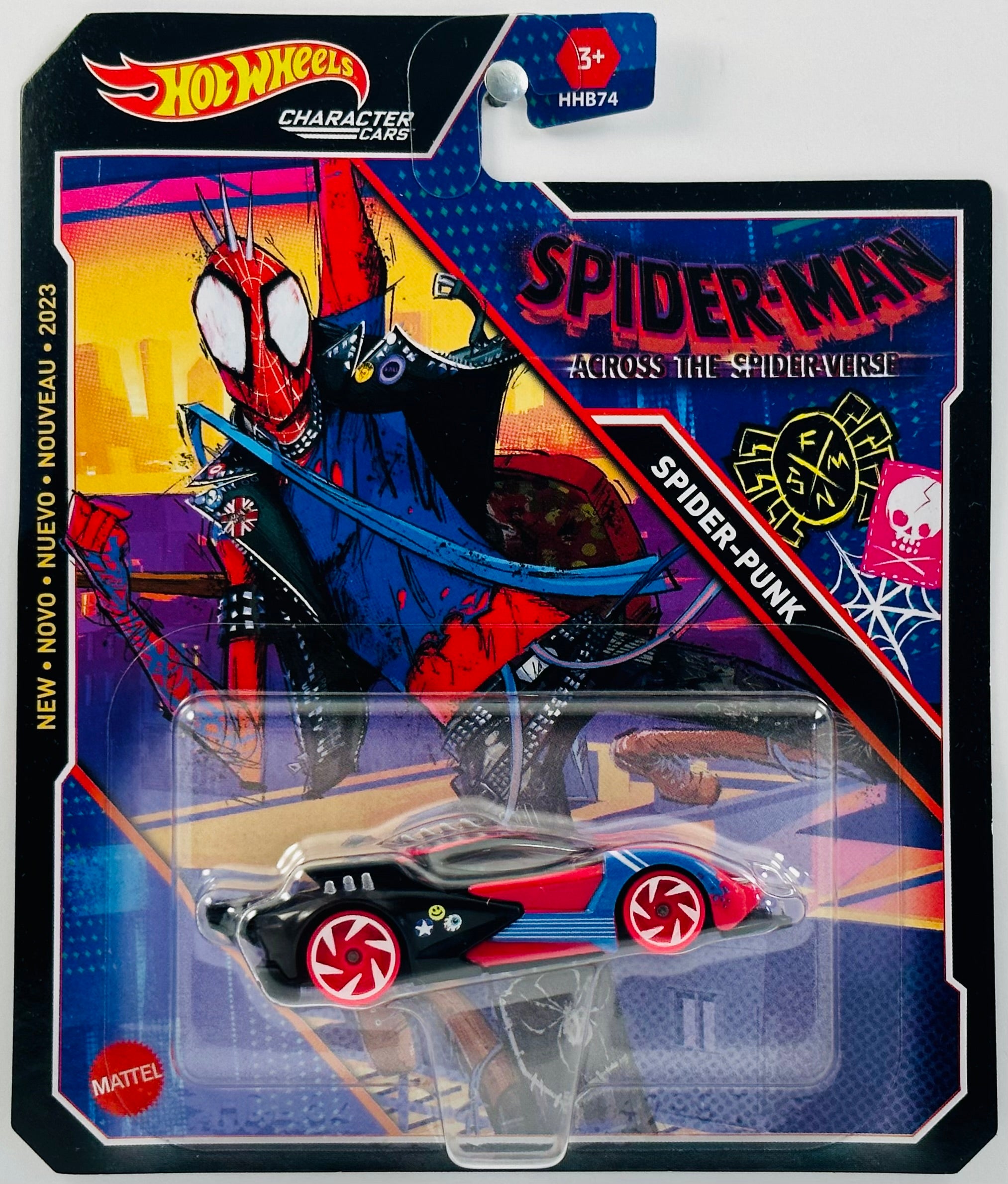 Hot Wheels 2023 Character Cars Marvel Spider Man Across The Spider Verse Spider Punk Red Black Large Blister Card