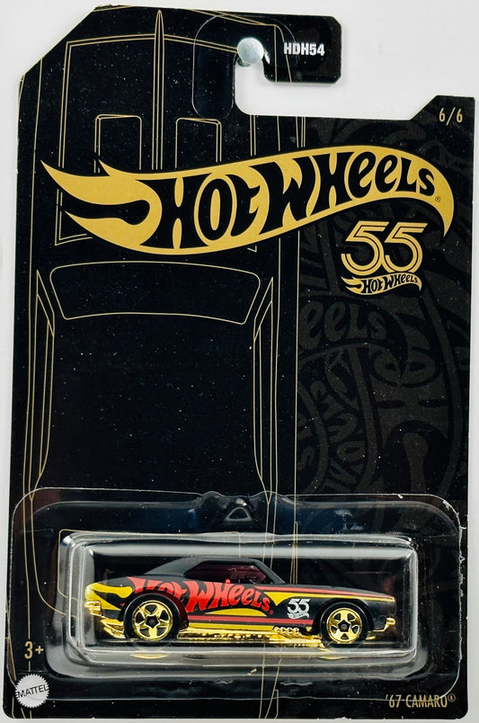 Hot Wheels 2023 - Black and Gold / 55th Anniversary 6/6 - '67 Camaro - Matte Black - Gold PR5 Wheels - Special Blister Card