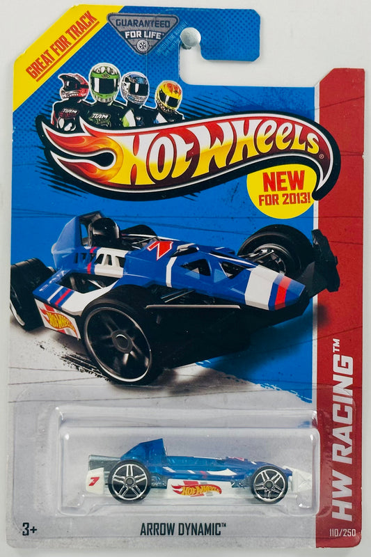 Hot Wheels 2013 - Collector # 110/250 - HW Racing / HW Race Team - Arrow Dynamic - Transparent Blue / Hot Wheels Racing Deco / #7 - USA Card