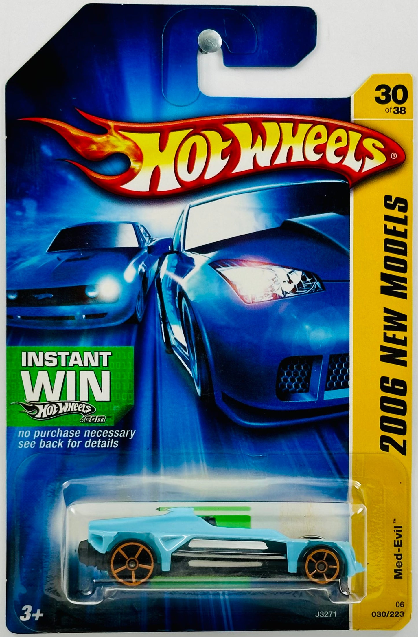 Hot Wheels 2006 - Collector # 030/223 - New Models 30/38 - Med-Evil - Light Blue & Orange - '3' Deco - USA 'Instant Win'