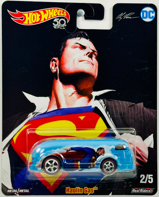 Hot Wheels 2018 - Pop Culture: Alex Ross DC Heroes 02/05 - Haulin Gas - Light Blue - Superman - DC Comics - Metal/Metal & Real Riders