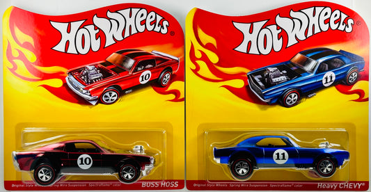 Hot Wheels 2011 - HWC / RLC Exclusive - Boss Hoss & Heavy Chevy - Spectraflame Red & Spectraflame Blue - Spring Wire Suspension - Red Line Neo Classics / Plastic - 1:24 Scale - Limited to 2,000 & 3,000