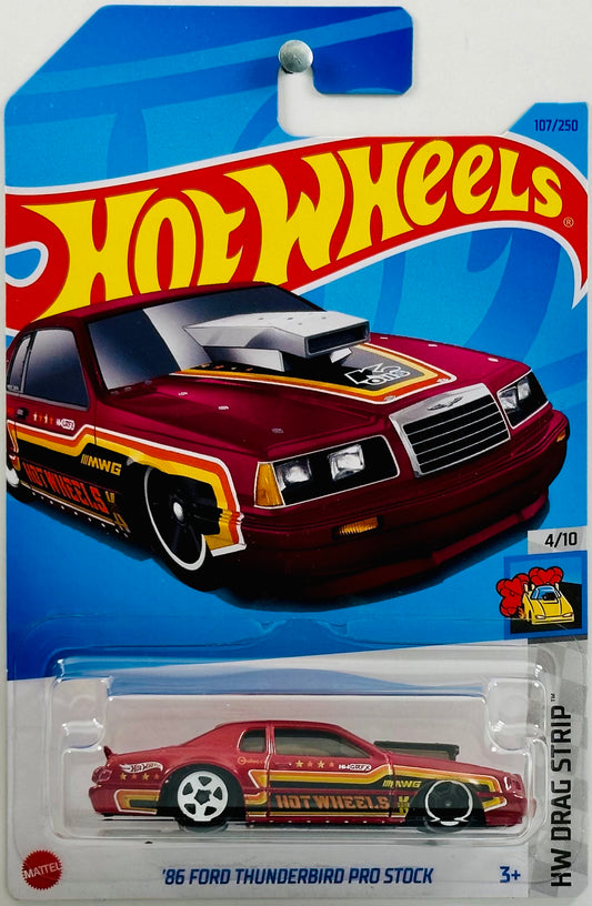 Hot Wheels 2023 - Collector # 107/250 - HW Drag Strip 04/10 - '86 Ford Thunderbird Pro Stock - Dark Red - IC