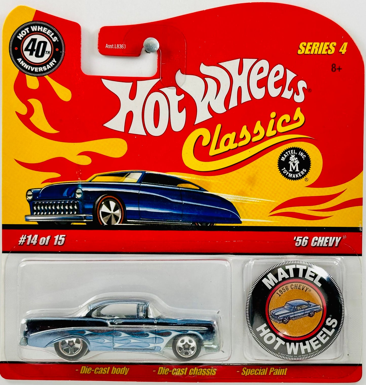 Hot Wheels 2008 - Classics Series 4 14/15 - '56 Chevy - Spectraflame Steel Blue - 5 Spoke - Large Blister Card