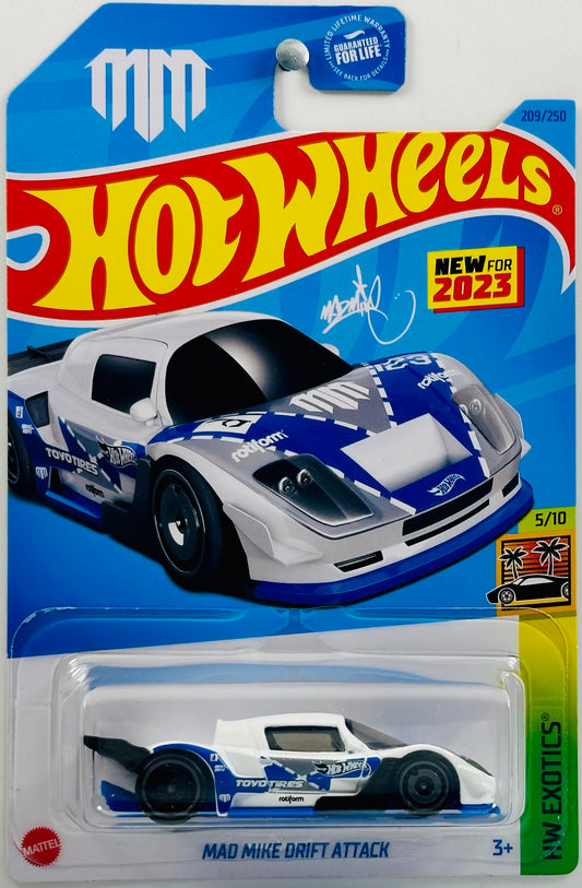 Hot Wheels 2023 - Collector # 209/250 - HW Exotics 05/10 - New Models - Mad Mike Drift Attack - White - USA