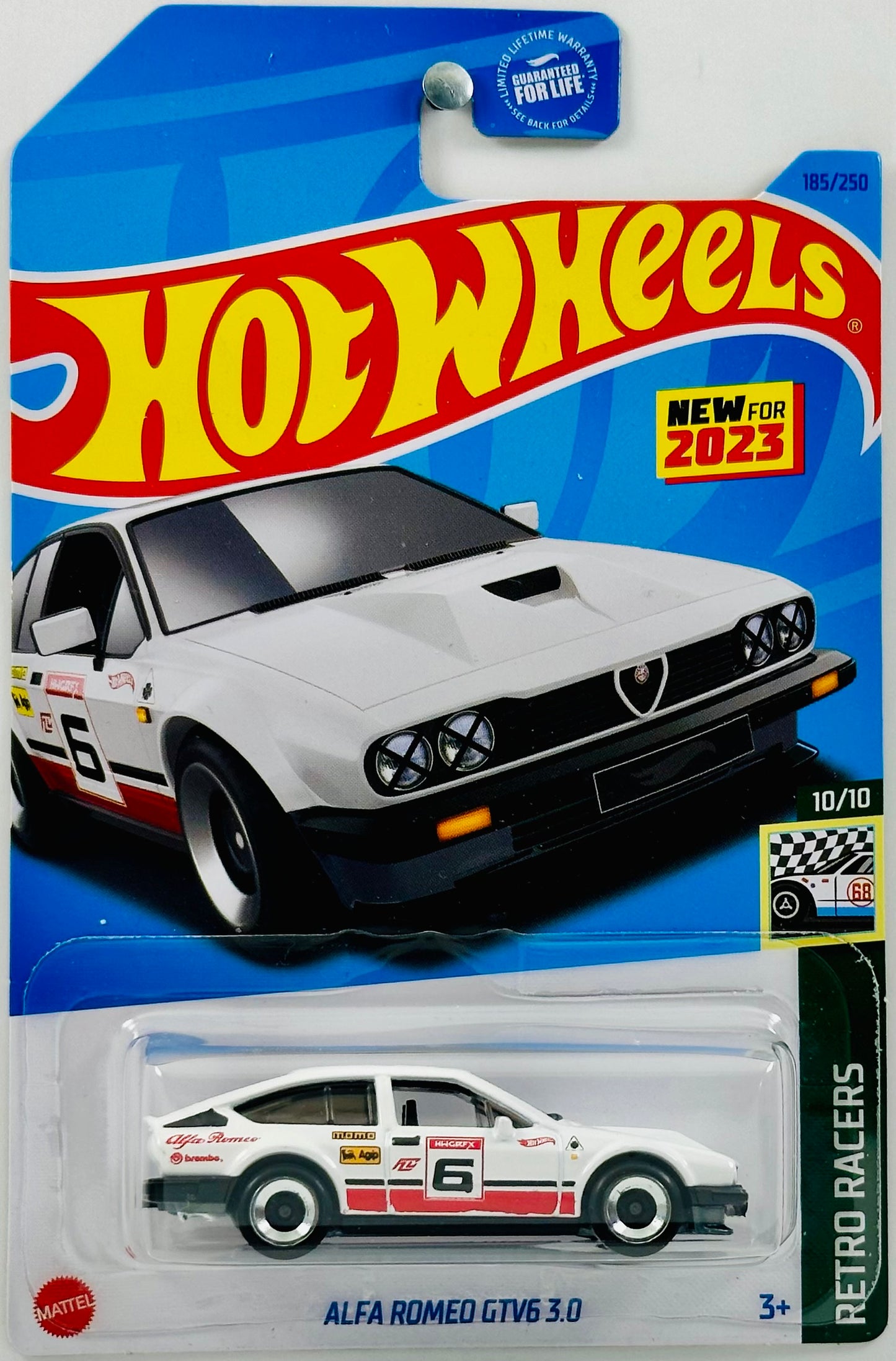 Hot Wheels 2023 - Collector # 185/250 - Retro Racers 10/10 - New Models - Alfa Romeo GTV6 3.0 - Alfa White - USA