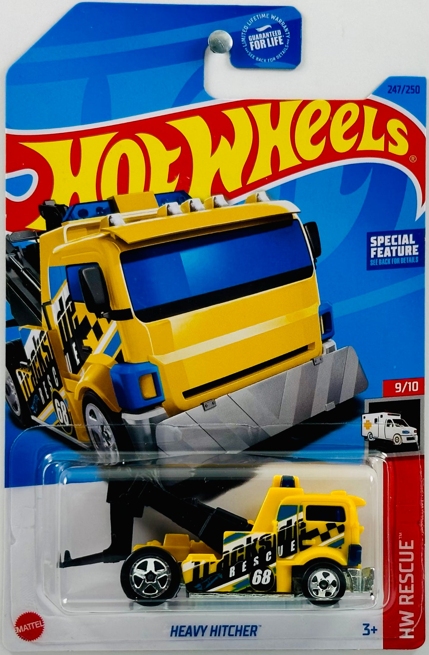 Hot Wheels 2023 - Collector # 247/250 - HW Rescue 19/10 - Heavy Hitcher - Yellow - USA