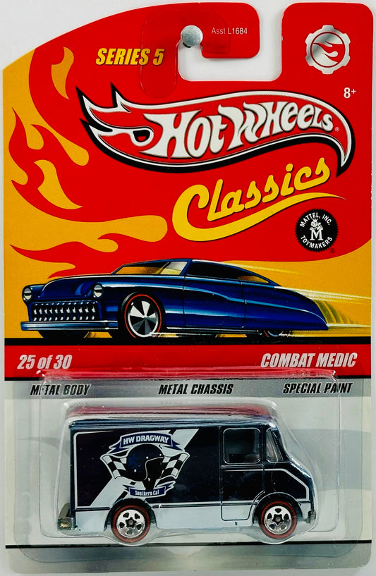 Hot Wheels 2009 - Classics Series 5 # 25/30 - Combat Medic - Spectraflame Steel Blue - Red Line 5 Spoke -Metal/Metal