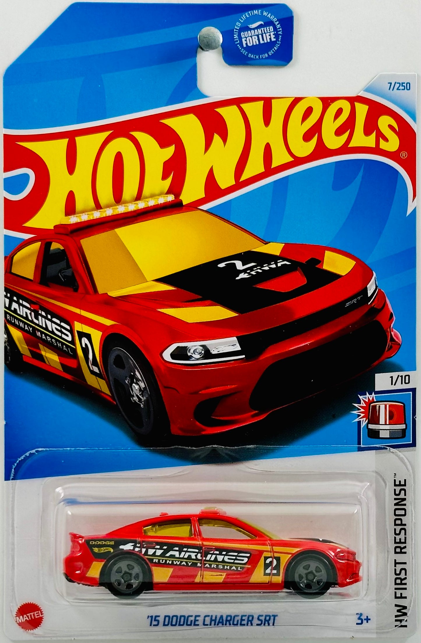 Hot Wheels 2024 - Collector # 007/250 - HW First Response 01/10 - '15 Dodge Charger SRT - Red - 'HW Airlines Runway Marshal' - USA