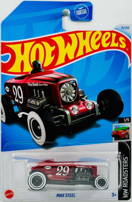 Hot Wheels 2024 - Collector # 019/250 - HW Roadsters 01/05 - Max Steel - Metalflake Red - '29' - USA