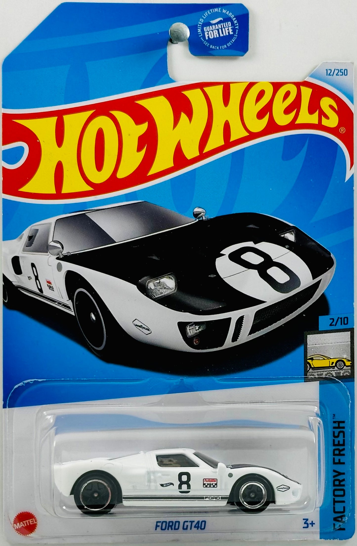 Hot Wheels 2024 - Collector # 012/250 - Factory Fresh 02/10 - Ford GT40 - White - '8' - USA