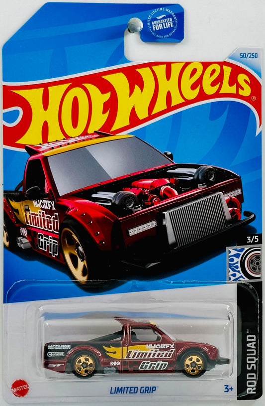 Hot Wheels 2024 - Collector # 050/250 - Rod Squad 03/05 - Limited Grip - Dark Red - 'HWGRFX' - USA