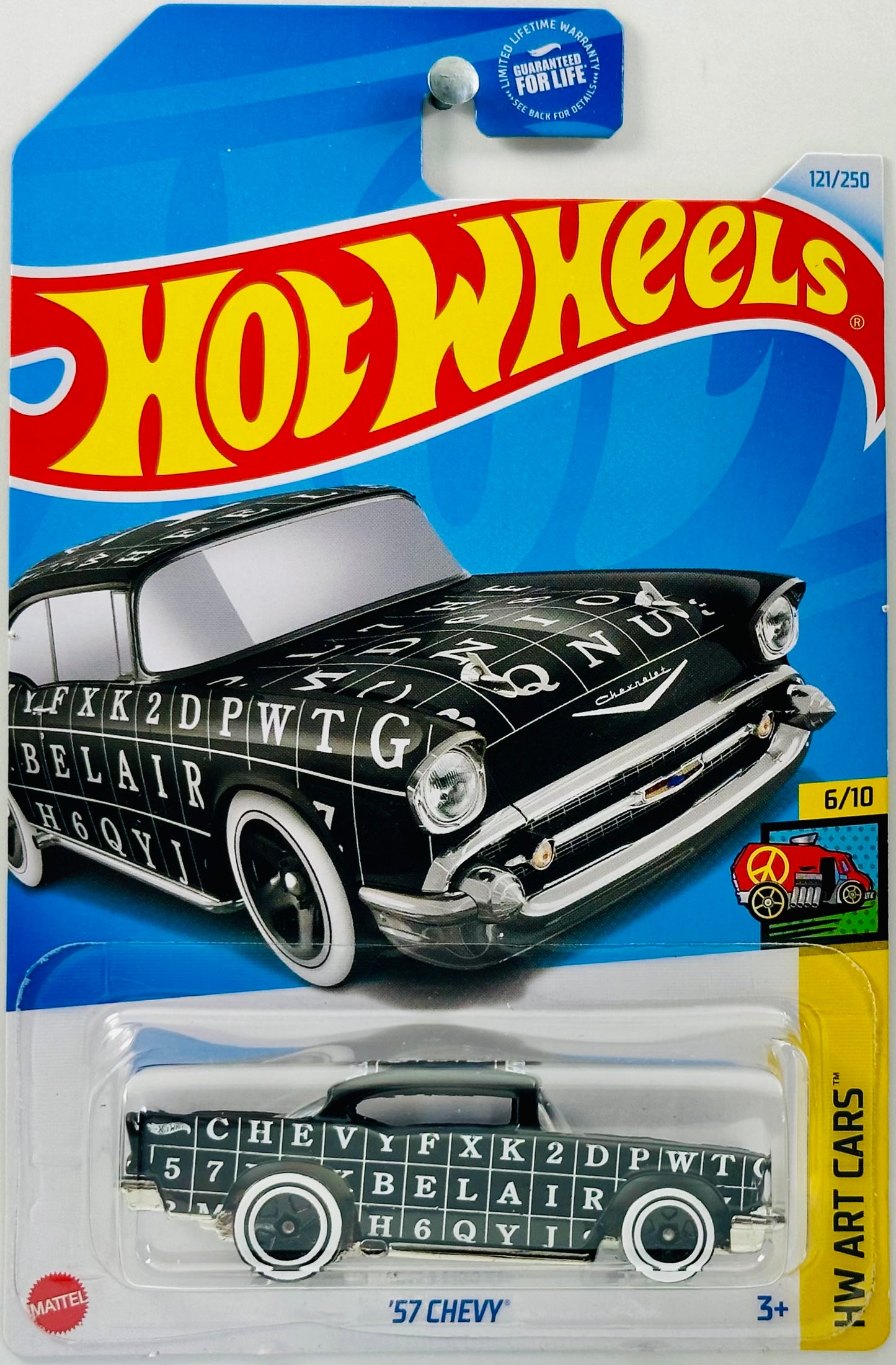 Hot Wheels 2024 - Collector # 121/250 - HW Art Cars 06/10 - '57 Chevy - Black - Various Letters - USA