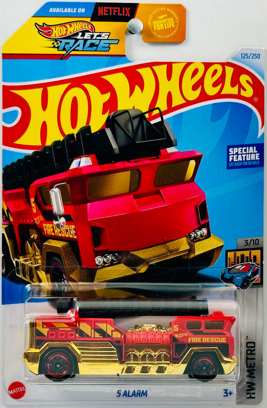 Hot Wheels 2024 - Collector # 125/250 - HW Metro 03/10 - 5 Alarm - Red - 'Fire Rescue' - USA 'Let's Race' Card