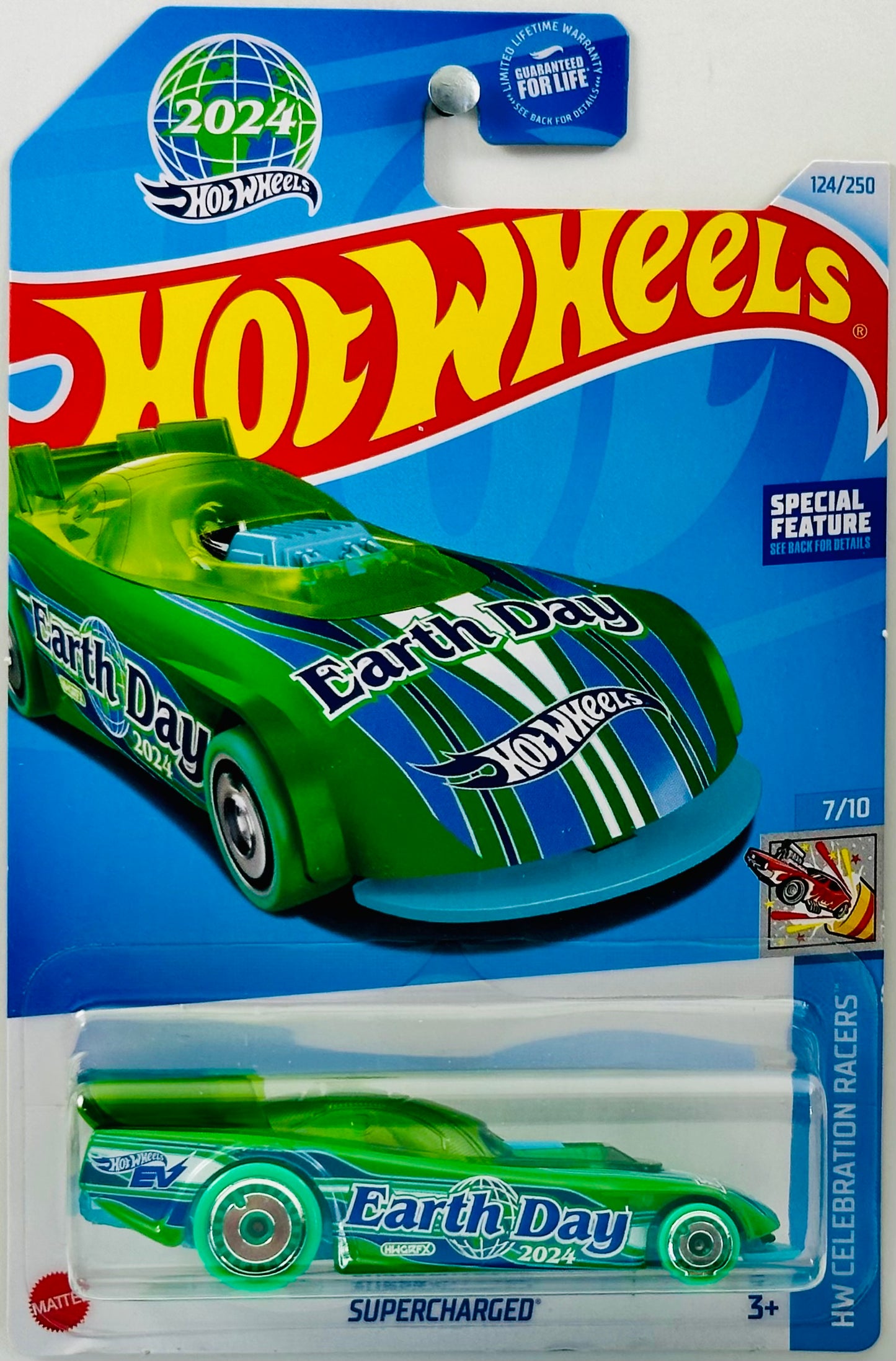 Hot Wheels 2024 - Collector # 124/250 - HW Celebration Racers 07/10 - Supercharged - Green - 'Earth Day' - USA