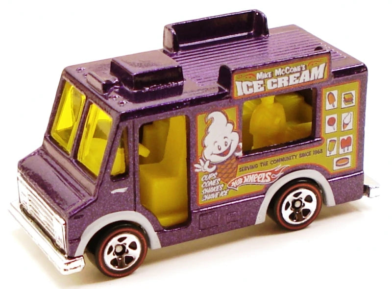 Hot Wheels 2009 - Collector # 113/190 - Hot Wheels City Works 7/10 - Sweet Streets (Ice Cream Truck / Food Truck) - Purple - Red Lines on 5 Spokes - Walmart Exclusive - USA Card