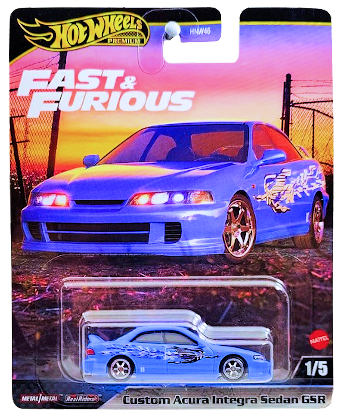 Hot Wheels 2024 - Premium / Fast & Furious 1/5 - Custom Acura Integra Sedan GSR - Blue - Metal/Metal & Real Riders