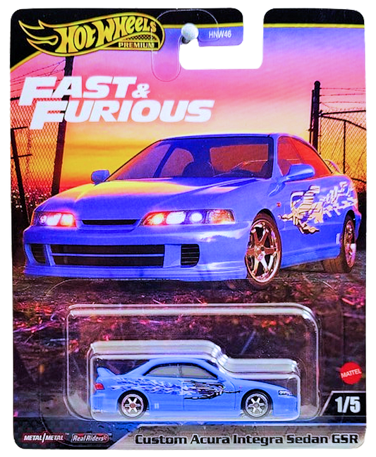 Hot Wheels 2024 - Premium / Fast & Furious 1/5 - Custom Acura Integra Sedan GSR - Blue - Metal/Metal & Real Riders