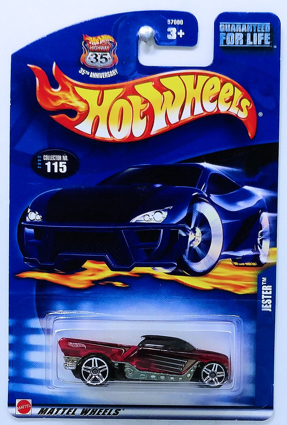 Hot Wheels 2003 - Collector # 115/220 - Jester - Transparent Red - USA '35th Anniversary' Card