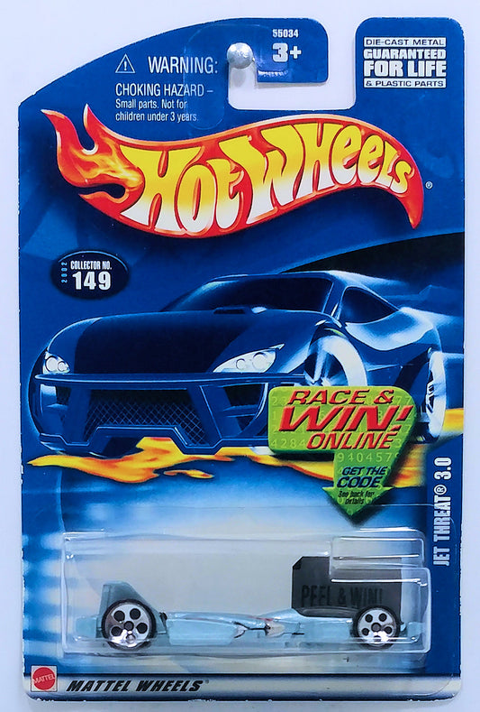 Hot Wheels 2002 - Collector # 149/240 - Jet Threat 3.0 - Light Blue - USA 'Race & Win' Card