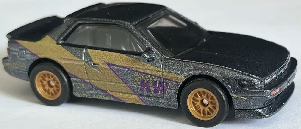 Hot Wheels 2023 - Premium / Car Culture / Team Transport # 52 - Nissan Silvia (S13) & Sakura Sprinter - Dark Gray with Gold Accents - Metal/Metal & Real Riders