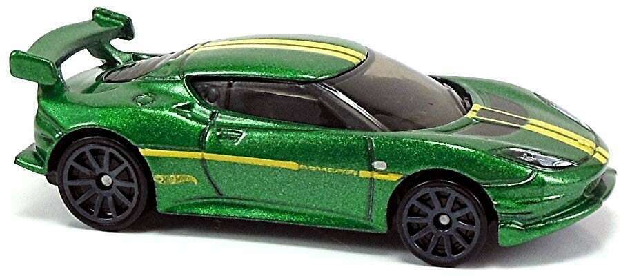 Hot Wheels 2013 - Collector # 010/250 - HW City / Street Power / New Models - Lotus Evora GT4 - Metalflake Dark Green / Yellow Stripes - 10 Spokes - USA Card