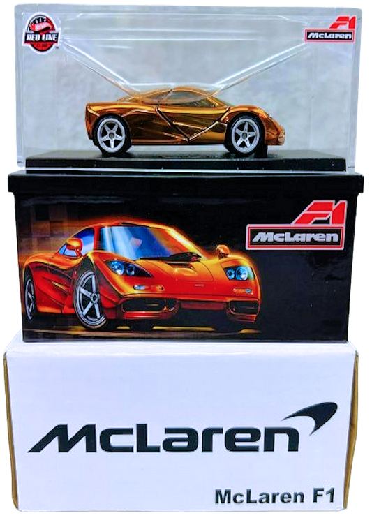 Hot Wheels 2024 - Mattel Creations / HWC - McLaren F1 - Spectraflame Dark Orange - Metal/Metal & Real Riders - Acrylic Display Box