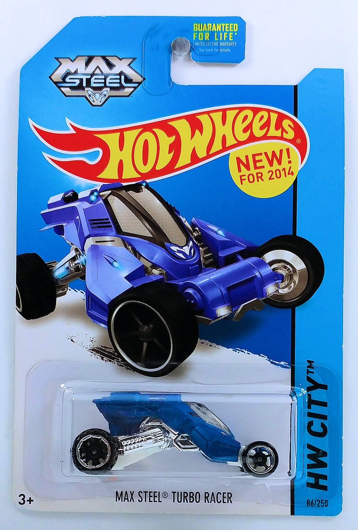 Hot Wheels 2014 - Colletor # 086/250 - HW City / Tooned II / New Model - Max Steel Turbo Racer - Satin Blue - USA 'Max Steel' Card