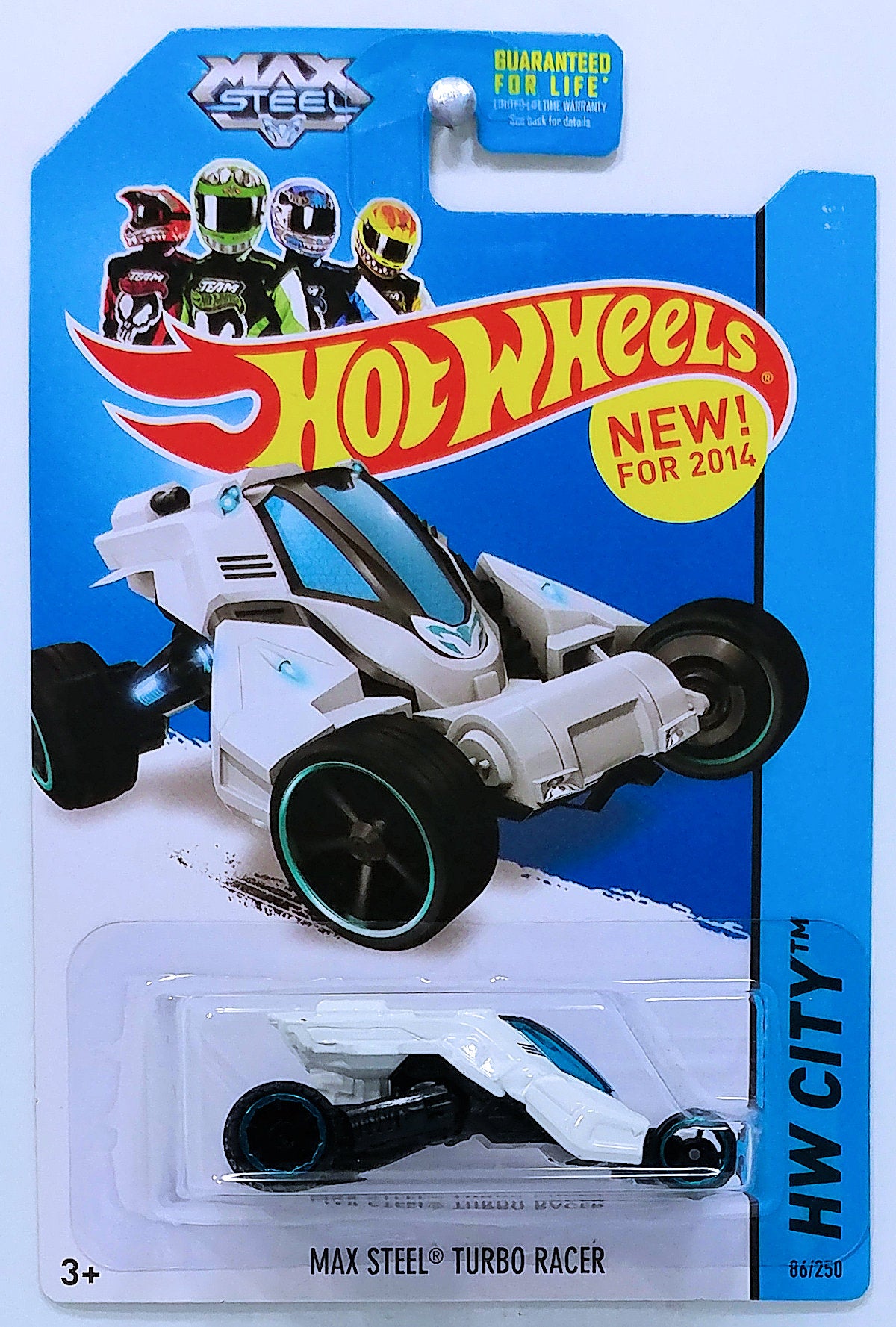 Hot Wheels 2014 - Colletor # 086/250 - HW City / Tooned II / New Model - Max Steel Turbo Racer - White - USA 'Max Steel' Card