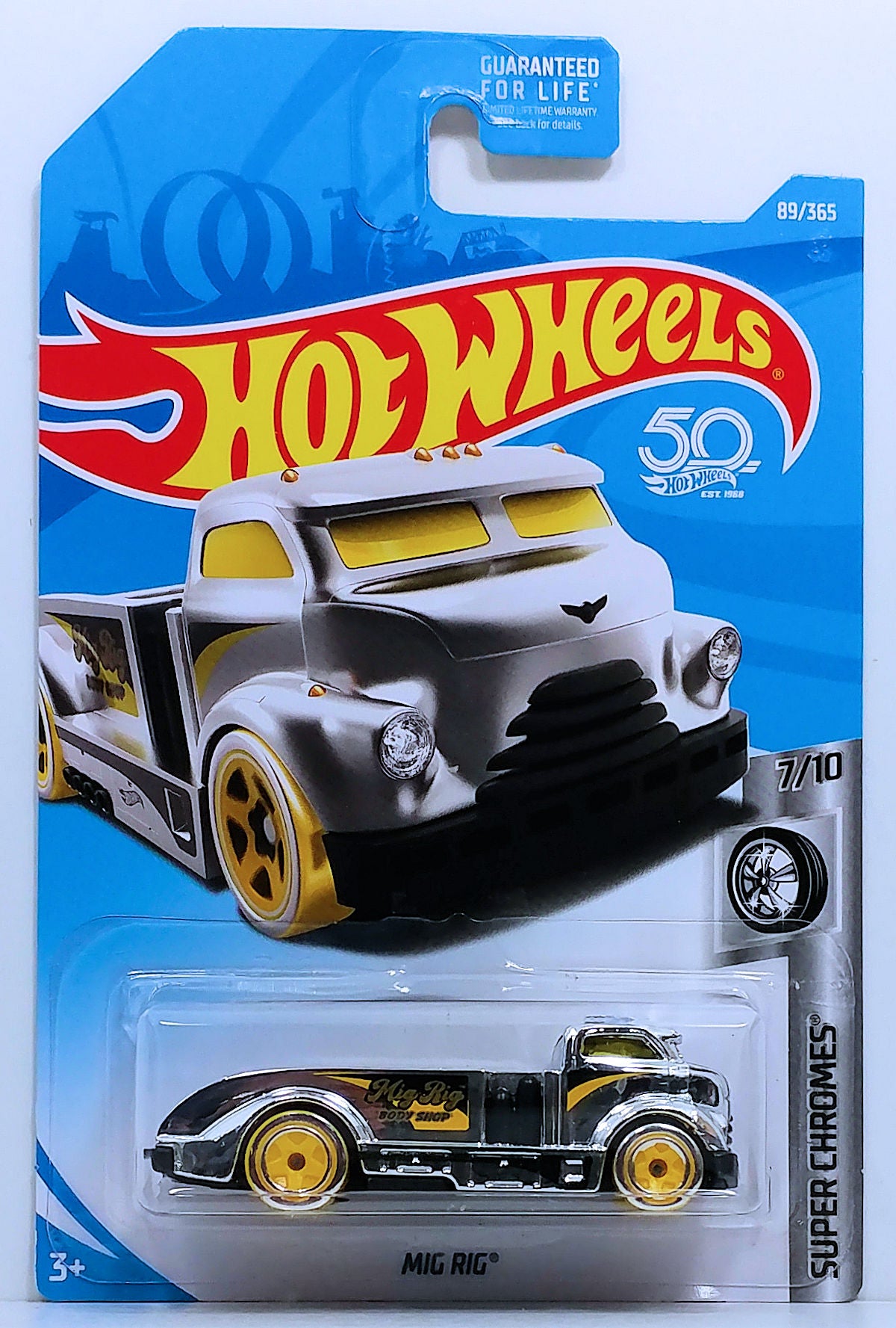 Hot Wheels 2018 - Collector # 089/250 - Super Chromes 7/10 - Mig Rig - Chrome / Black & Yellow Accents - USA 50th Card