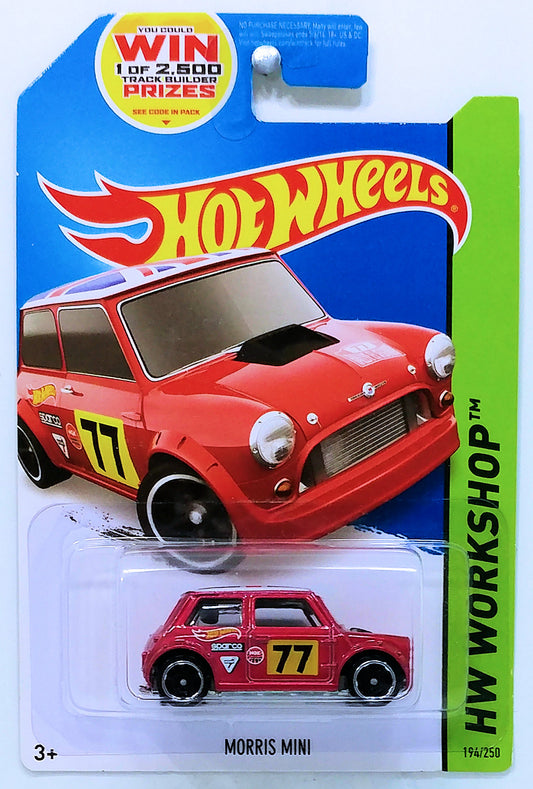 Hot Wheels 2014 - Collector # 194/250 - HW Workshop - Morris Mini - Red / British Flag on Roof Top / '77' - USA