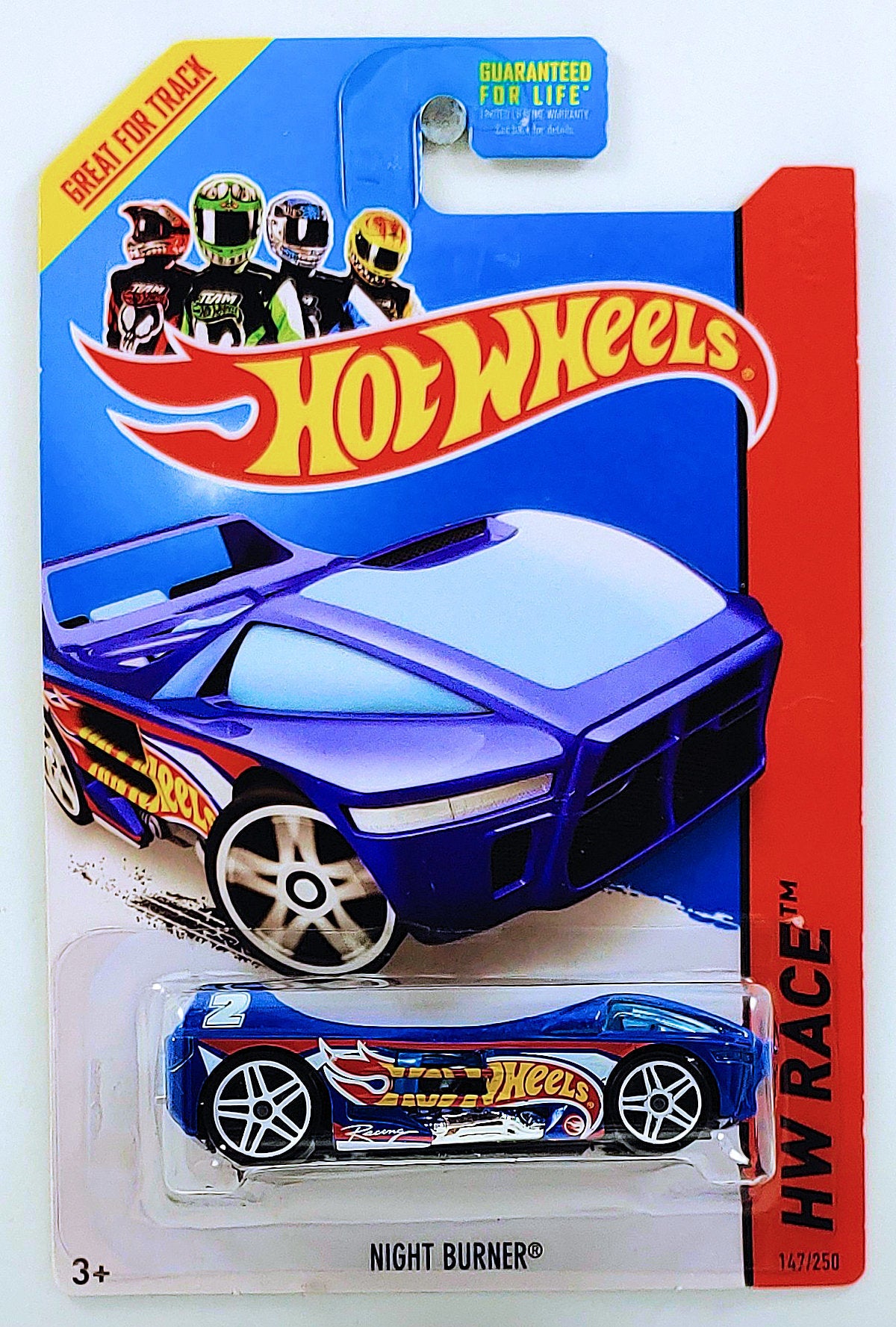 Hot Wheels 2014 - Collector # 147/250 - HW Race / HW Race Team / Treasure Hunts - Night Burner - Blue / Racing Graphics - USA Card