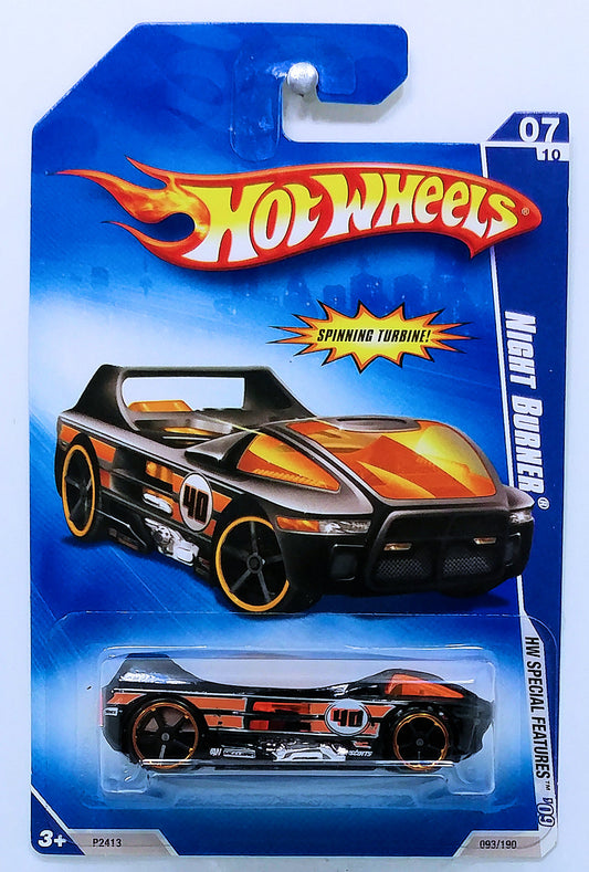 Hot Wheels 2009 - Collector # 093/190 - HW Special Features 7/10 - Night Burner (formally Mega Thrust) - Black / #40 - OH5SP - USA Card